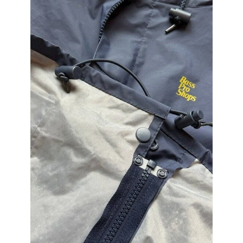 Bass Pro Shops Rain Suit Mens Medium Blue Hooded Waterproof Jacket Pants Fishing